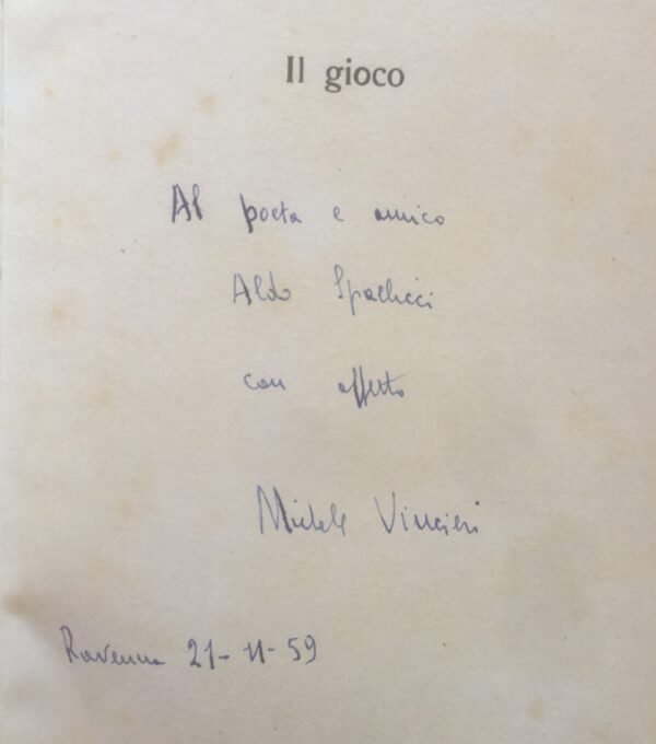 (Autografo) Michele Vincieri - Il gioco  [Mursia, 1959]
