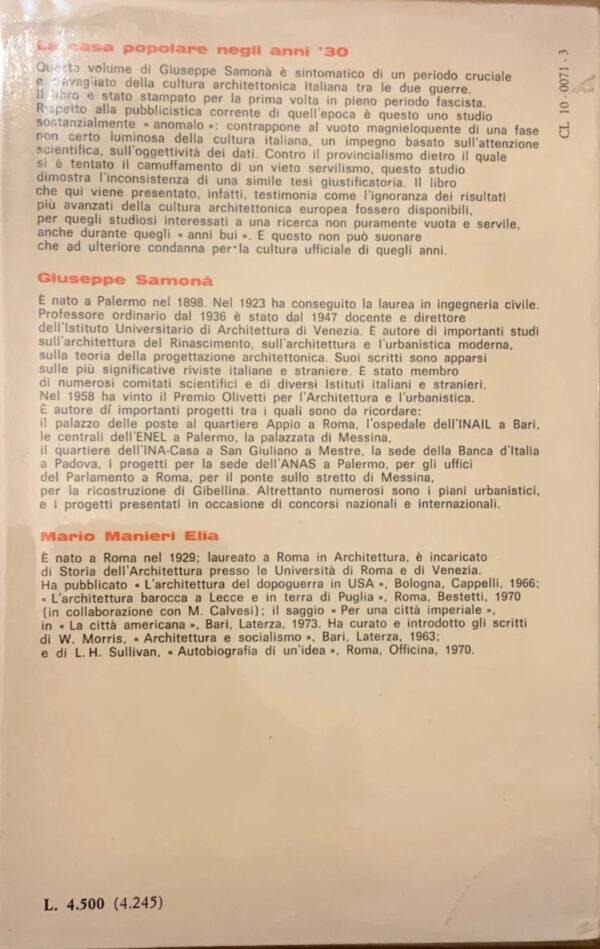 Giuseppe Samonà - La casa popolare degli Anni '30 [Marsilio, 1973]