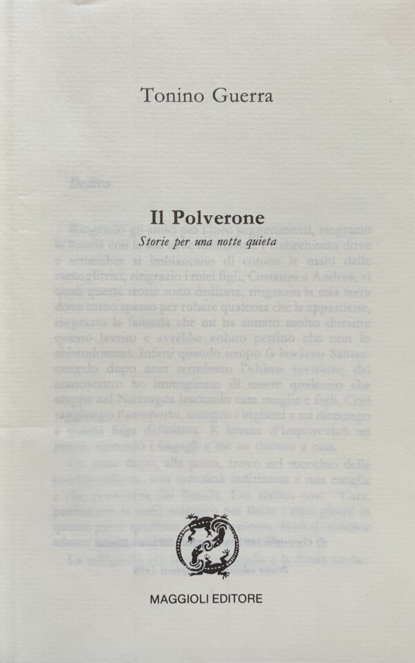 (Autografo) Tonino Guerra - Il Polverone. Storie per una notte quieta   [Maggioli Rimini, 1992]