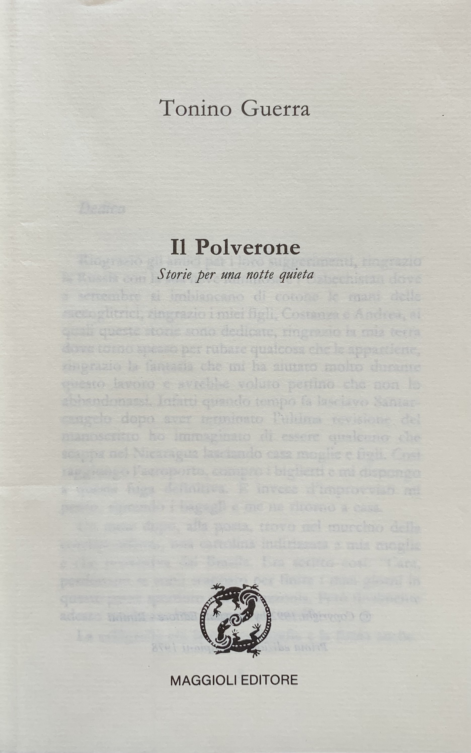 (Autografo) Tonino Guerra - Il Polverone. Storie per una notte quieta   [Maggioli Rimini, 1992] - immagine 3