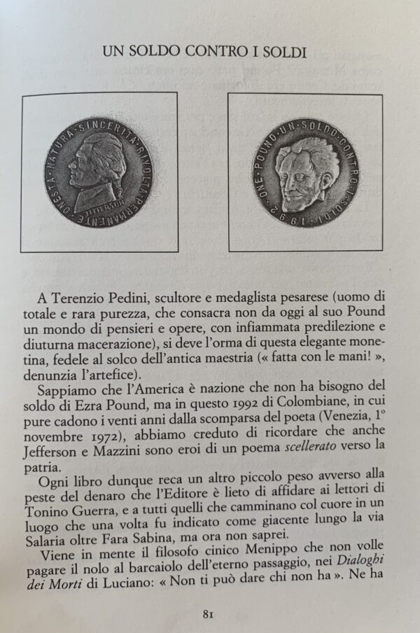 Tonino Guerra - L'albero dell'acqua (dedicato soprattutto a Ezra Pound) con medaglia editoriale allegata   [Scheiwiller Milano, 1992]