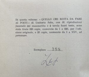 Umberto Saba - Quello che resta da fare ai poeti   [Edizioni dello Zibaldone Trieste, 1959] - immagine 4