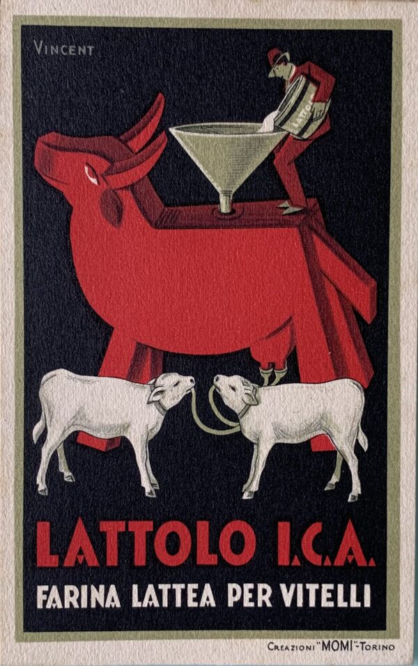 Cartolina d'epoca - Lattaio I.C.A. Farina lattea per vitelli 1930