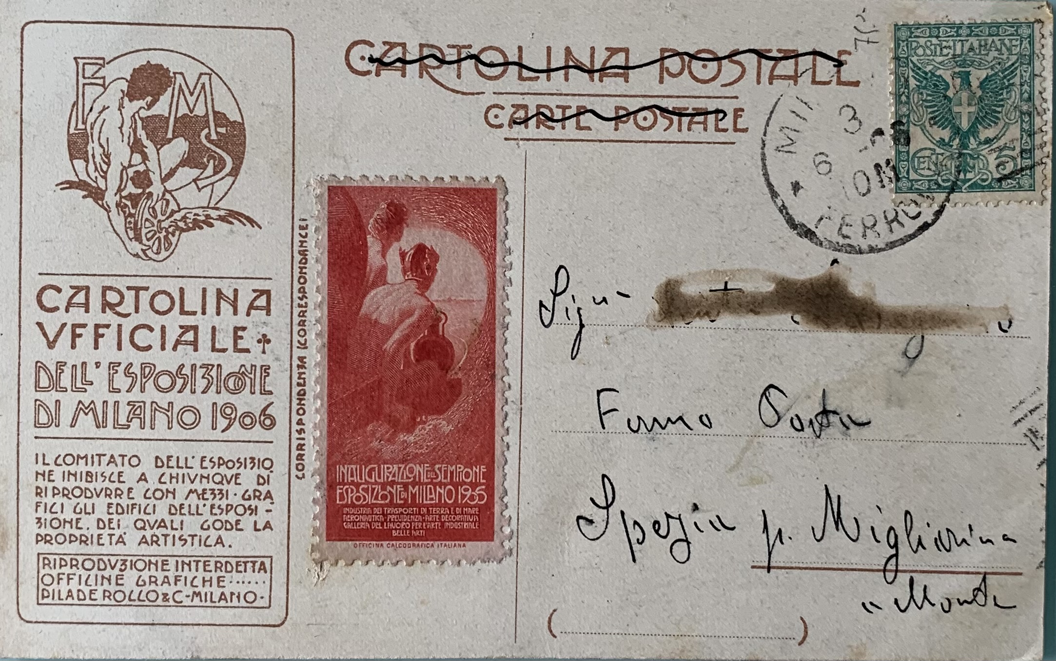 Cartolina d'epoca - Esposizione Internazionale Milano. Inaugurazione del Sempione 1906 - immagine 2