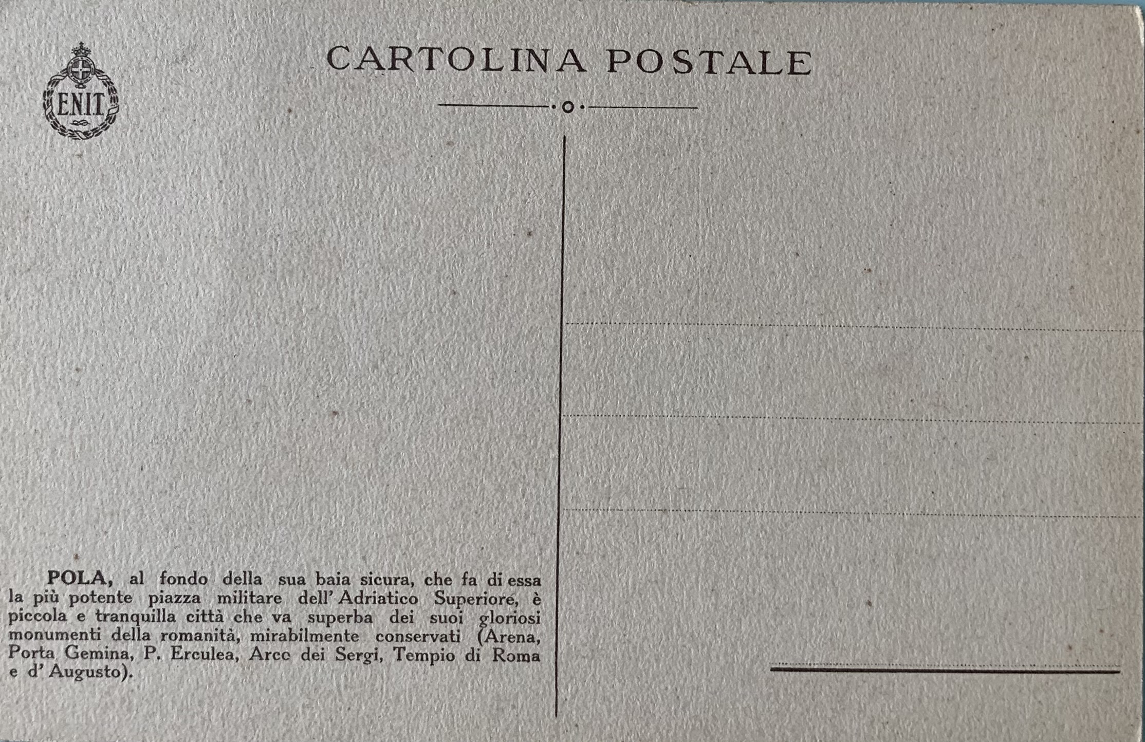 Cartolina d'epoca - ENIT. Pola Venezia Giulia 1930 - immagine 2