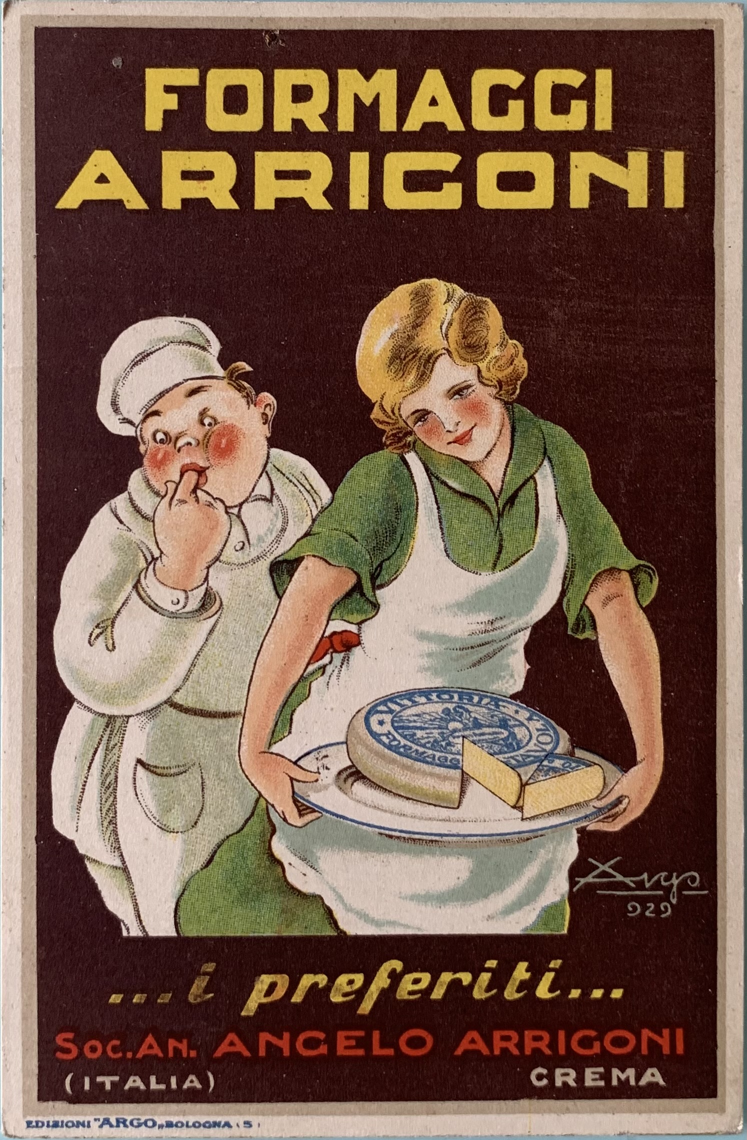 Cartolina d'epoca - Formaggi Arrigoni Crema 1929 - immagine 1