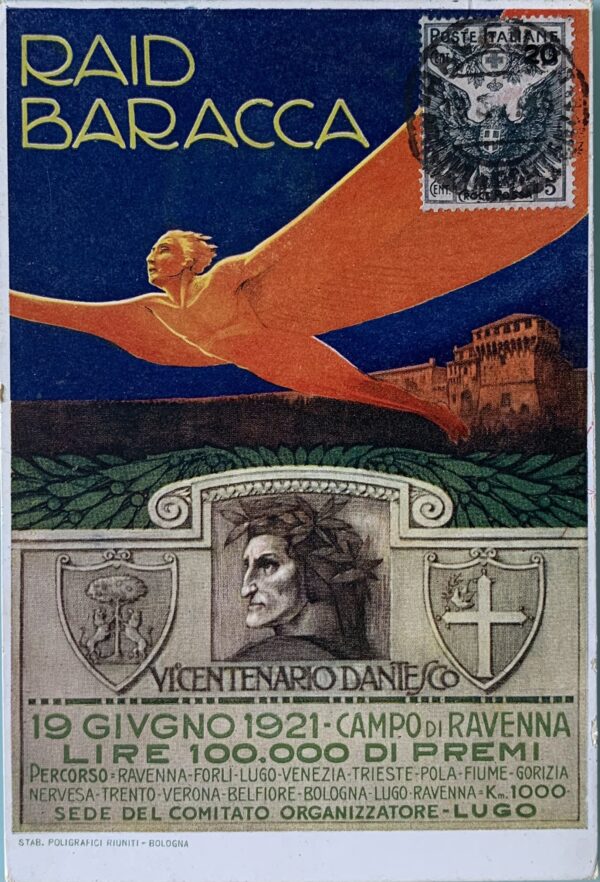 Cartolina d'epoca - Raid Baracca. VI° Centenario Dantesco Ravenna 1921