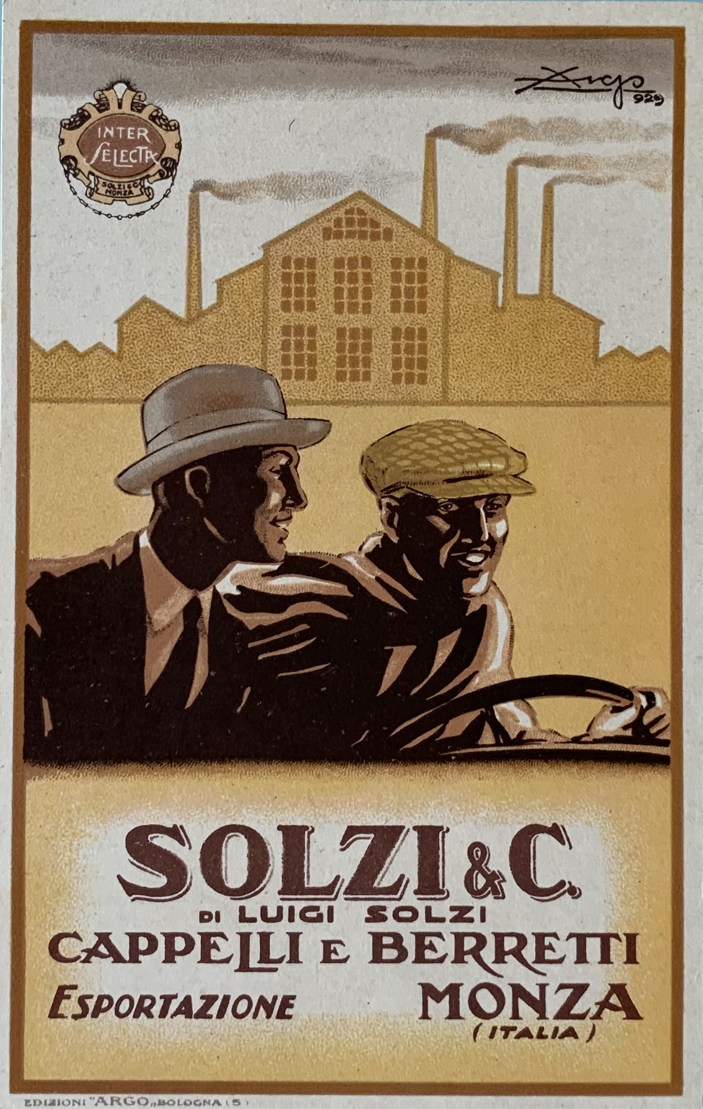 Cartolina d'epoca - Cappelli e Berretti Solzi & C. Monza 1929 - immagine 1