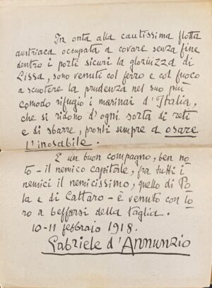 D'Annunzio, Gabriele - La beffa di Buccari con aggiunti La canzone del Quarnaro, Il catalogo dei trenta di Buccari, Il cartello manoscritto e due carte marine   [Fratelli Treves Milano, 1918] - immagine 4