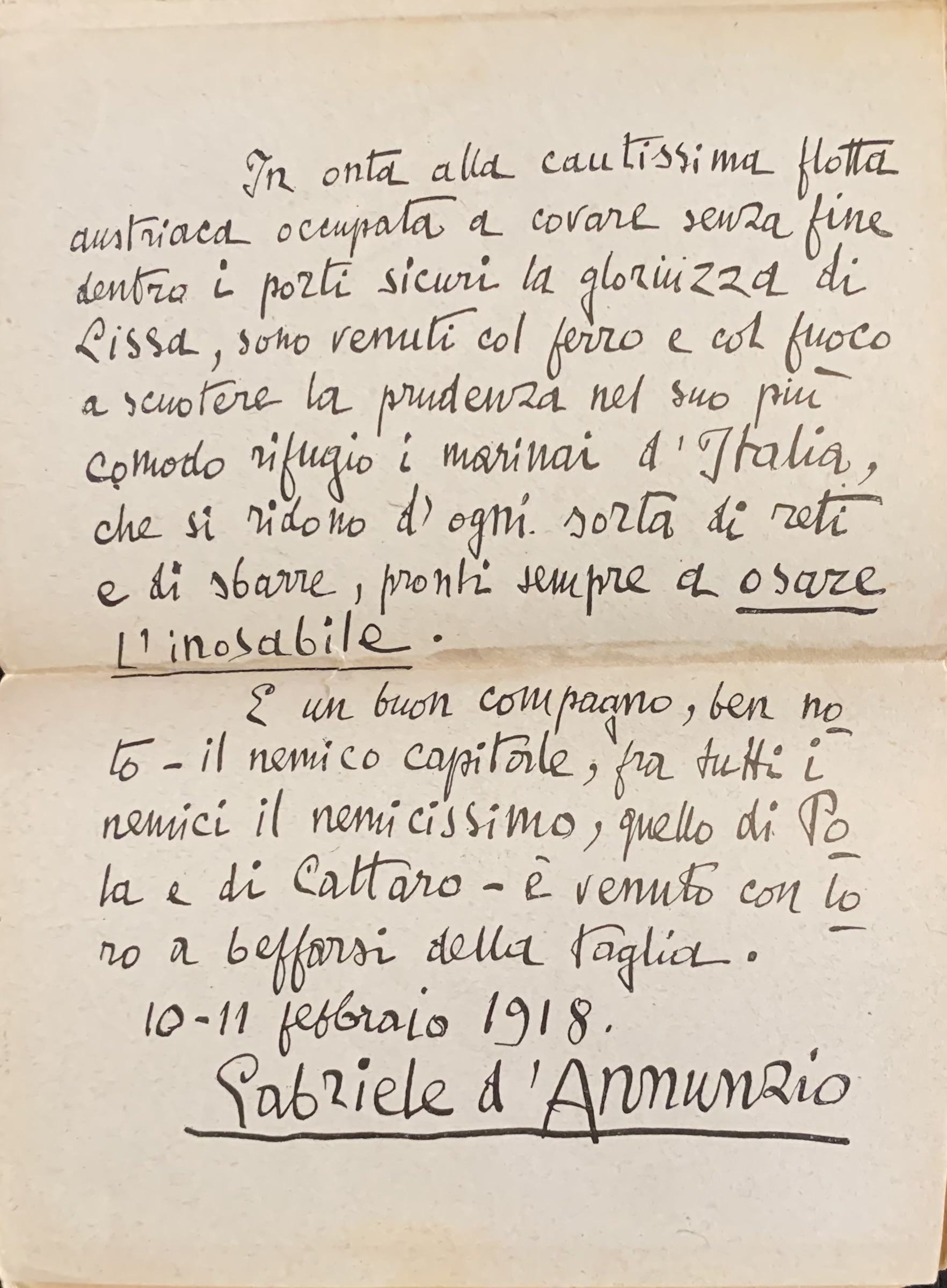 D'Annunzio, Gabriele - La beffa di Buccari con aggiunti La canzone del Quarnaro, Il catalogo dei trenta di Buccari, Il cartello manoscritto e due carte marine   [Fratelli Treves Milano, 1918] - immagine 4
