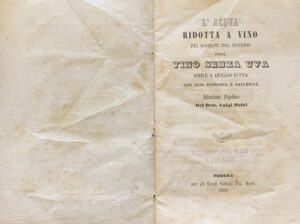 Maini, Luigi - L'acqua ridotta a vino pei bisogni del povero ossia Vino senza uva simile a quello d'uva con ogni economia e salubrità   [Eredi Soliani Modena, 1854] - immagine 3