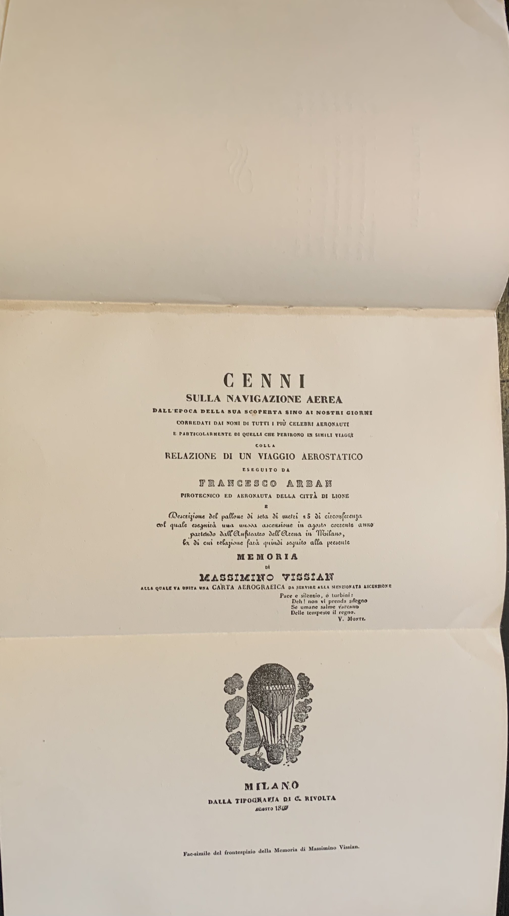 Jotti da Badia Polesine - Documenti sopra le ascensioni aerostatiche eseguite da Francesco Arban aeronauta di Lione   [Guido Modiano Milano, 1930] - immagine 4