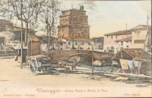 Cartolina d'epoca - Viareggio (Lucca). Antica Torre e Ponte di Pisa 1905