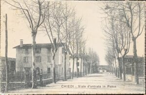 Cartolina d'epoca - Ghedi (Brescia). Viale d'entrata in paese 1918