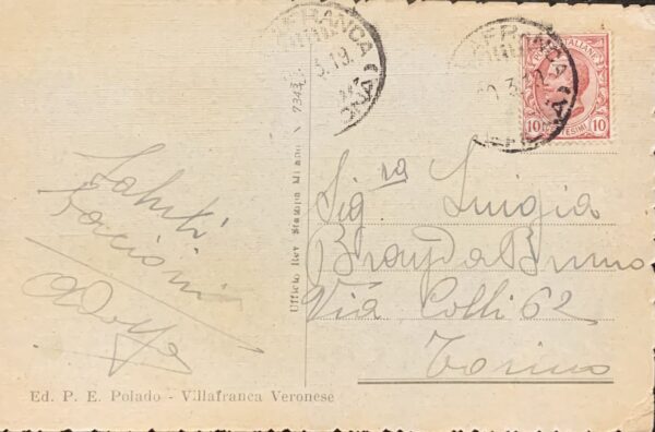 Cartolina d'epoca - Villafranca Veronese (Verona). Via Pace 1919