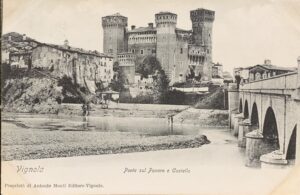 Cartolina d'epoca - Vignola (Modena). Ponte sul Panaro e Castello 1906