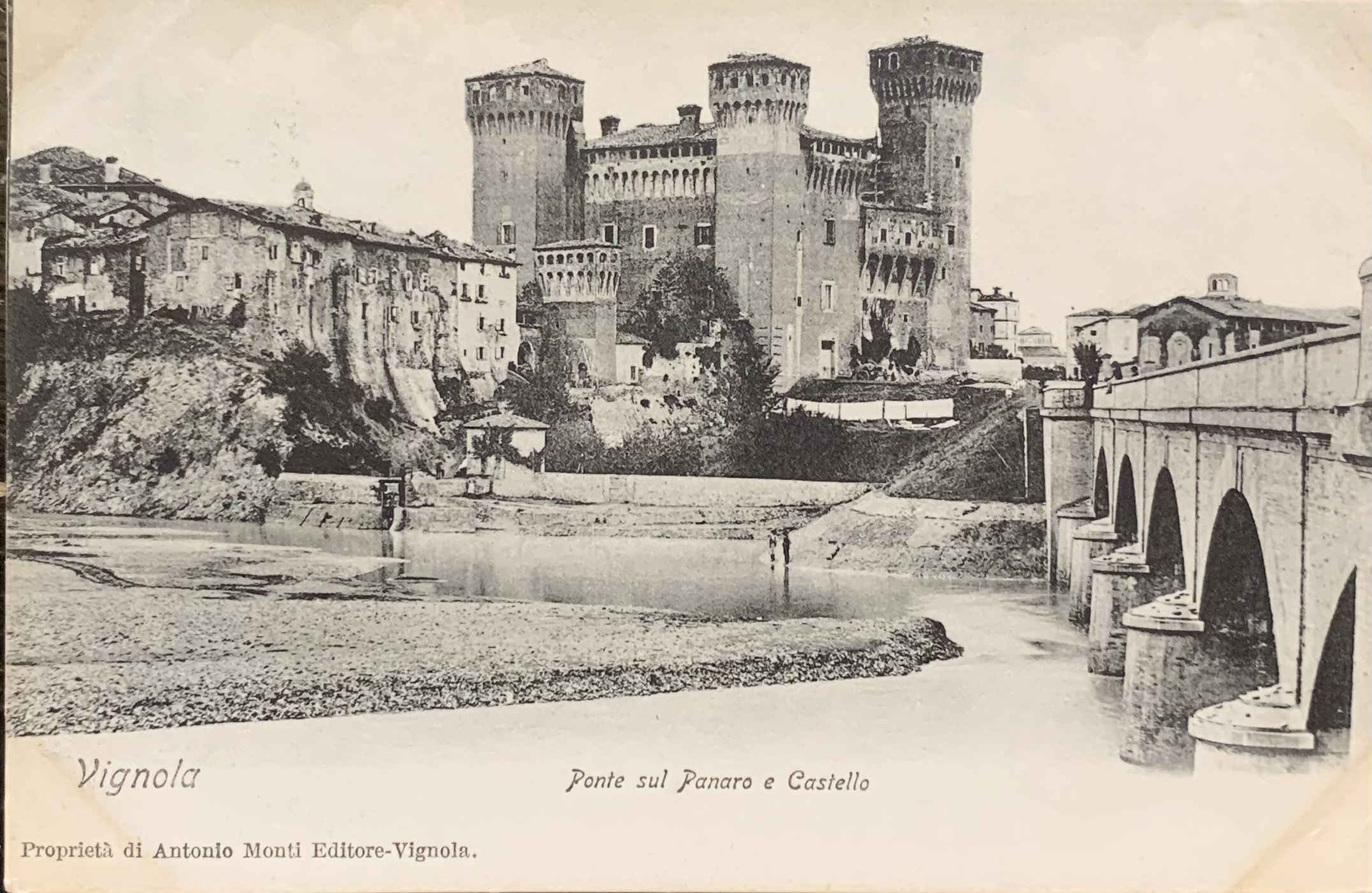 Cartolina d'epoca - Vignola (Modena). Ponte sul Panaro e Castello 1906 - immagine 1