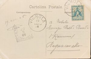 Cartolina d'epoca - Vignola (Modena). Ponte sul Panaro e Castello 1906 - immagine 2