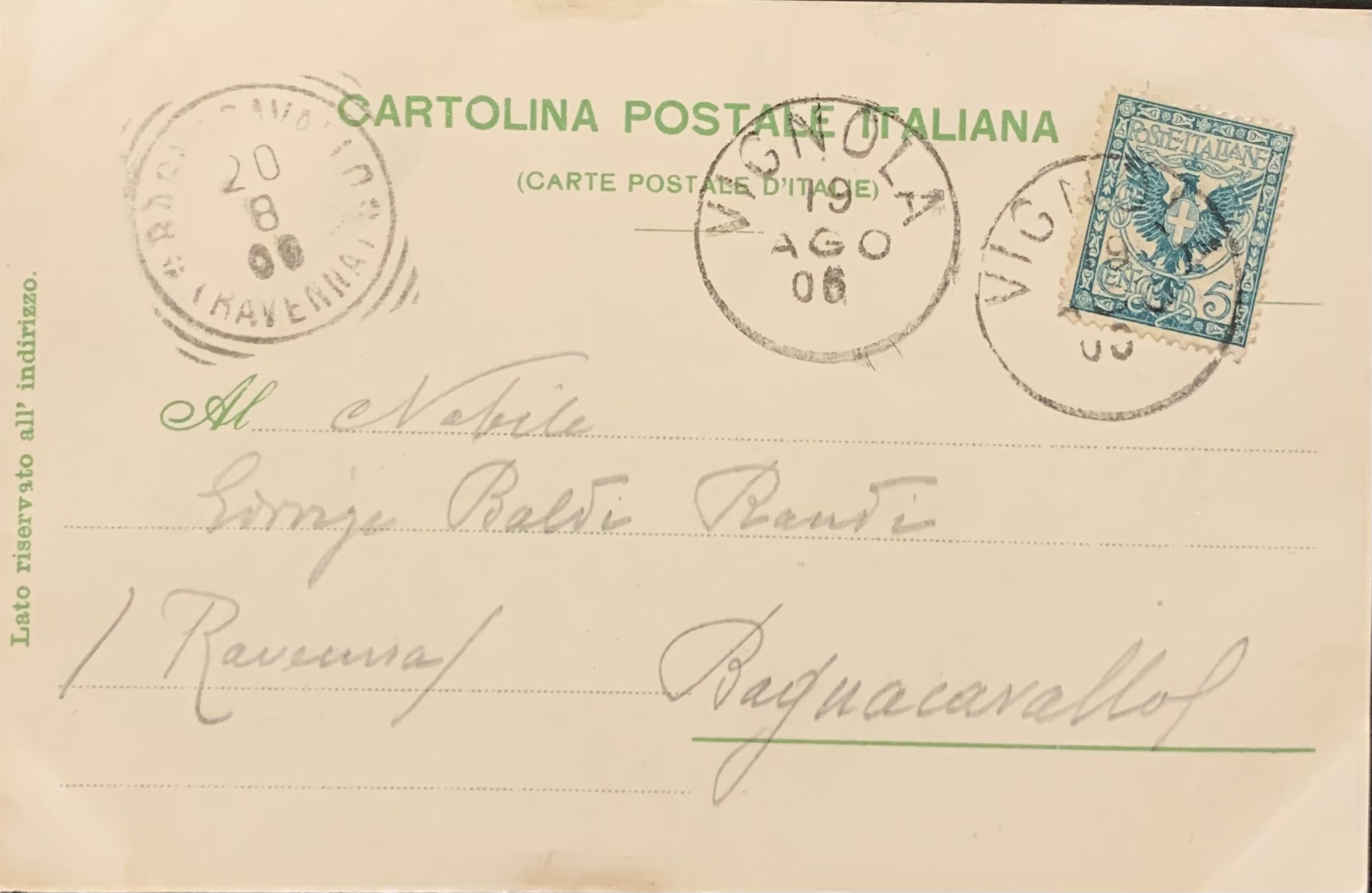 Cartolina d'epoca - Vignola (Modena). Campanile e Casa di Ricovero 1906 - immagine 2