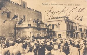 Cartolina d'epoca - Tripoli (Libia). Proclamazione della pace al popolo 1923
