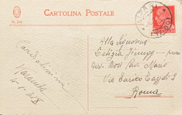 Cartolina d'epoca - Futurismo. Disegno originale di Osvaldo Bot. Coppia di uccelli. Firmato Karamba 1932