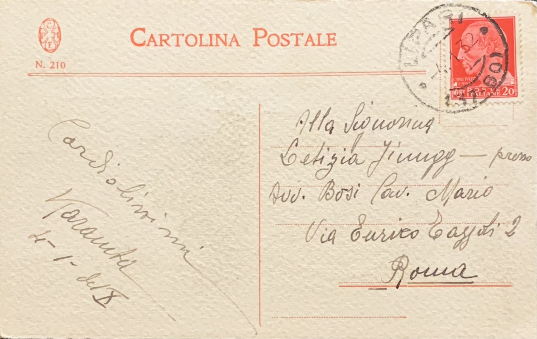Cartolina d'epoca - Futurismo. Disegno originale di Osvaldo Bot. Coppia di uccelli. Firmato Karamba 1932 - immagine 2