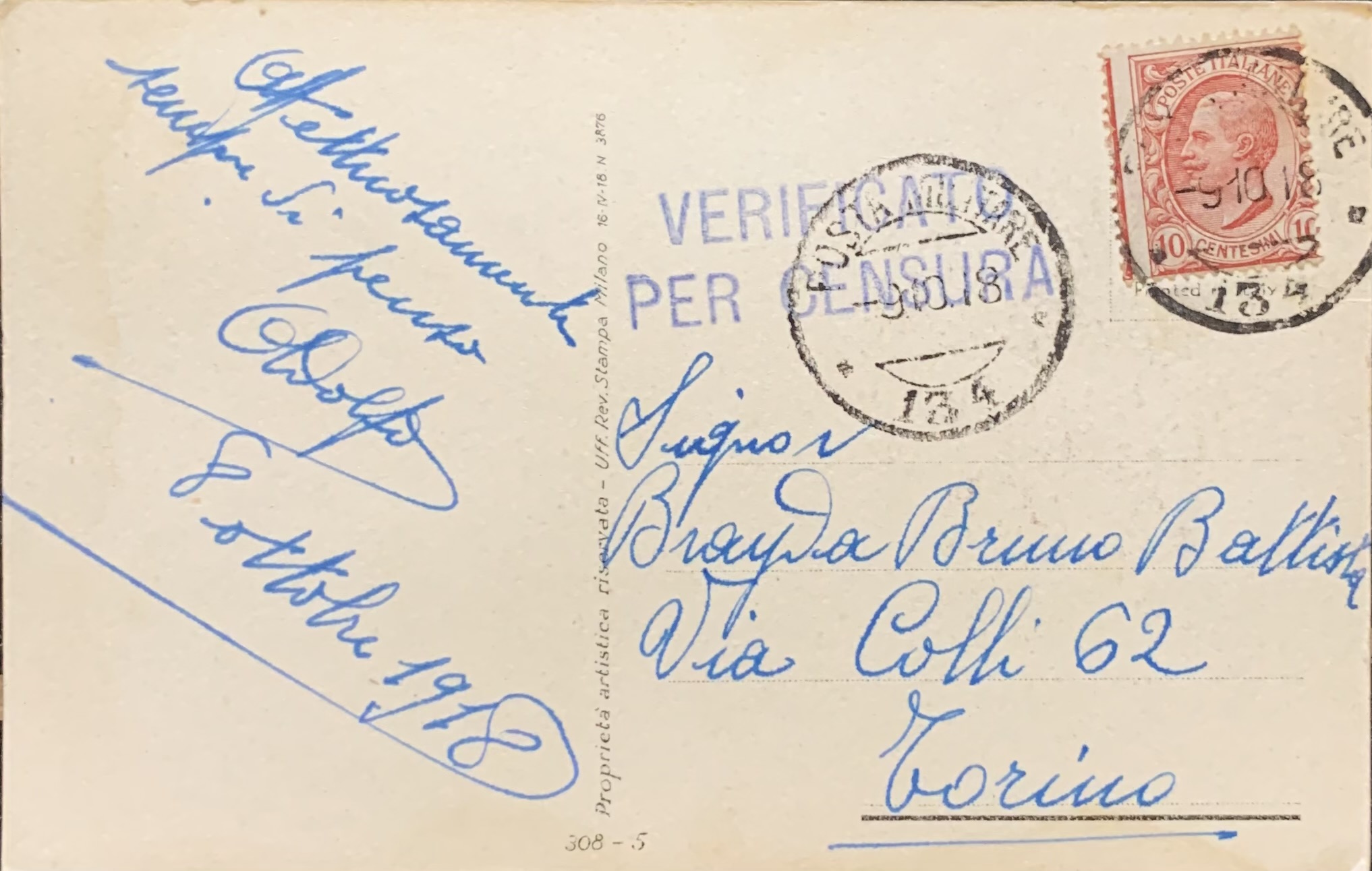 Cartolina d'epoca - Volto di donna 1918 (Giovanni Nanni) - immagine 2