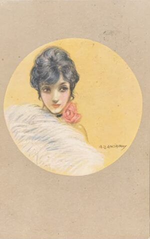 Cartolina d'epoca - Donnina con rosa 1917 (Adelina Zandrino)