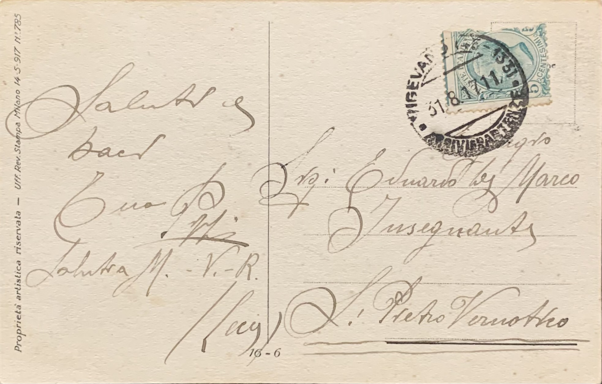 Cartolina d'epoca - Donnina con rosa 1917 (Adelina Zandrino) - immagine 2