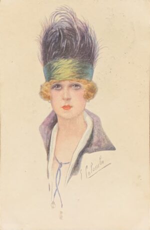 Cartolina d'epoca - Donnina con cappello 1920 (Emilio Colombo)