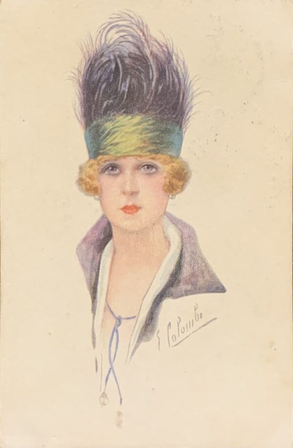 Cartolina d'epoca - Donnina con cappello 1920 (Emilio Colombo)