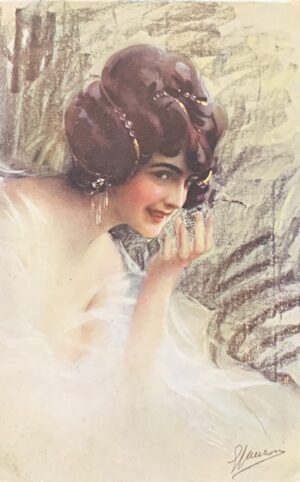 Cartolina d'epoca - Donnina in bianco 1917 (Giovanni Guerzoni)