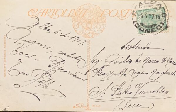 Cartolina d'epoca - Donnina in bianco 1917 (Giovanni Guerzoni)