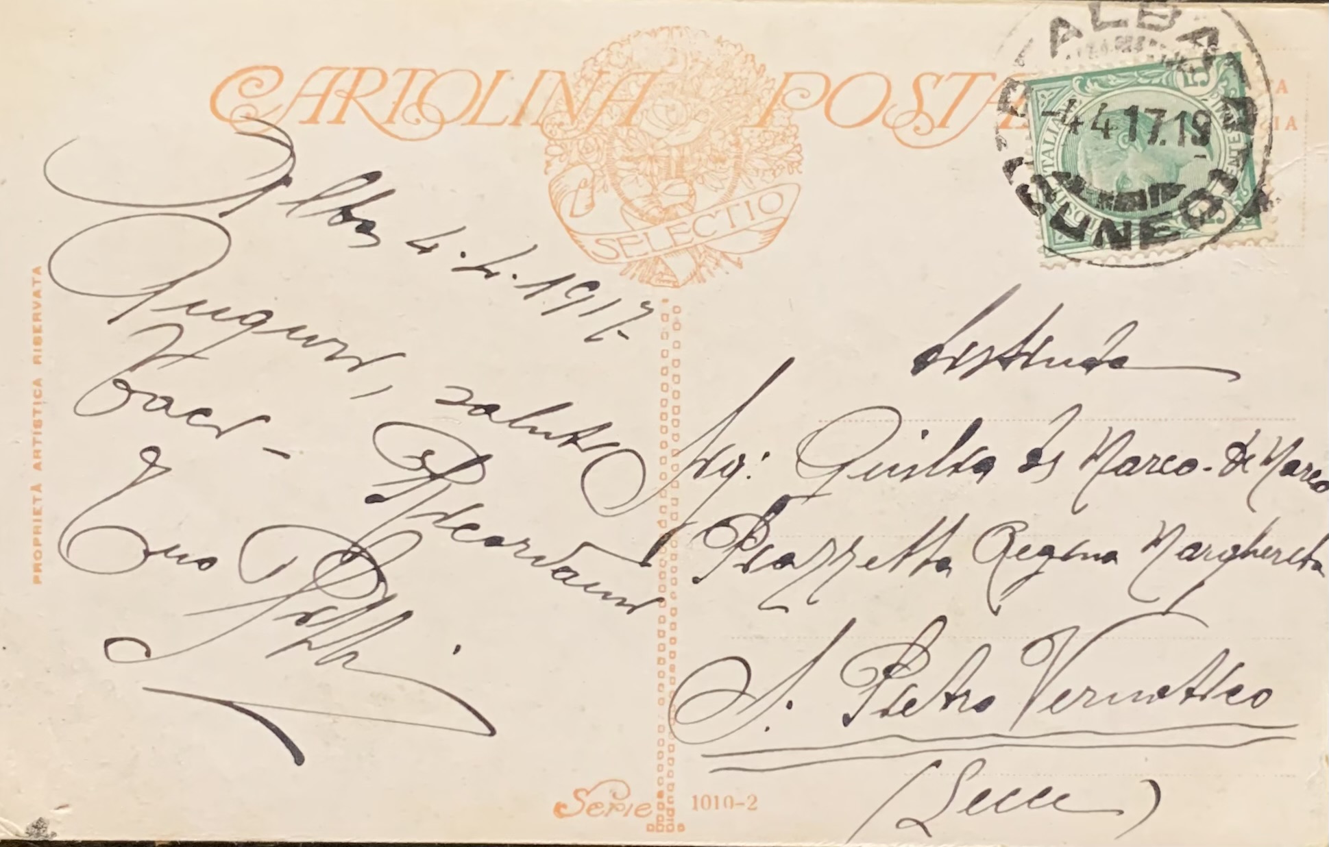Cartolina d'epoca - Donnina in bianco 1917 (Giovanni Guerzoni) - immagine 2