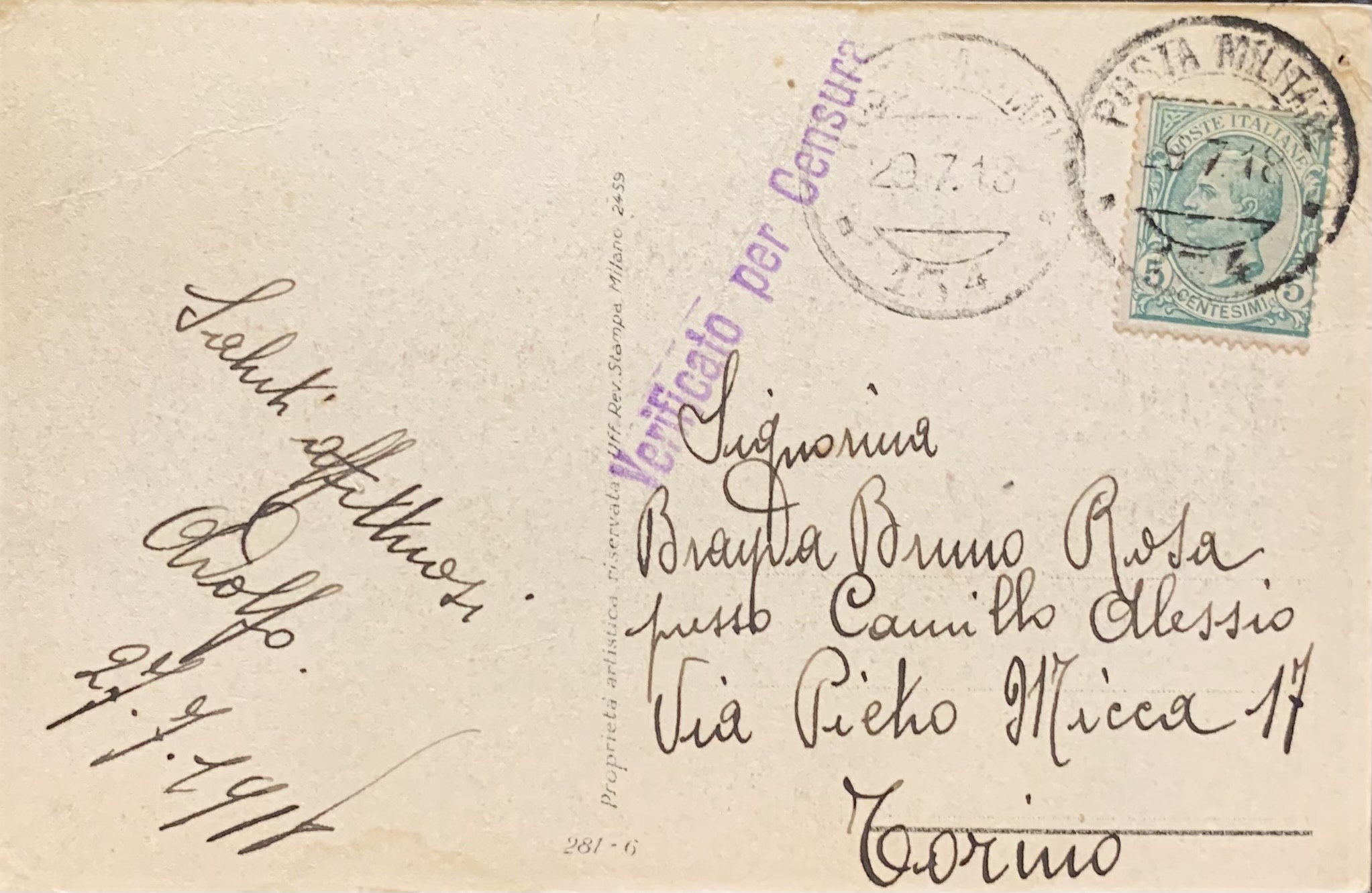 Cartolina d'epoca - Donnina con treccia 1918 (Tito Corbella) - immagine 2