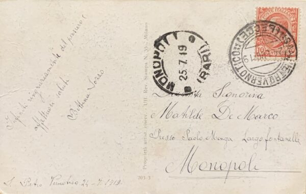 Cartolina d'epoca - Donnina in rosso 1919 (Tito Corbella)