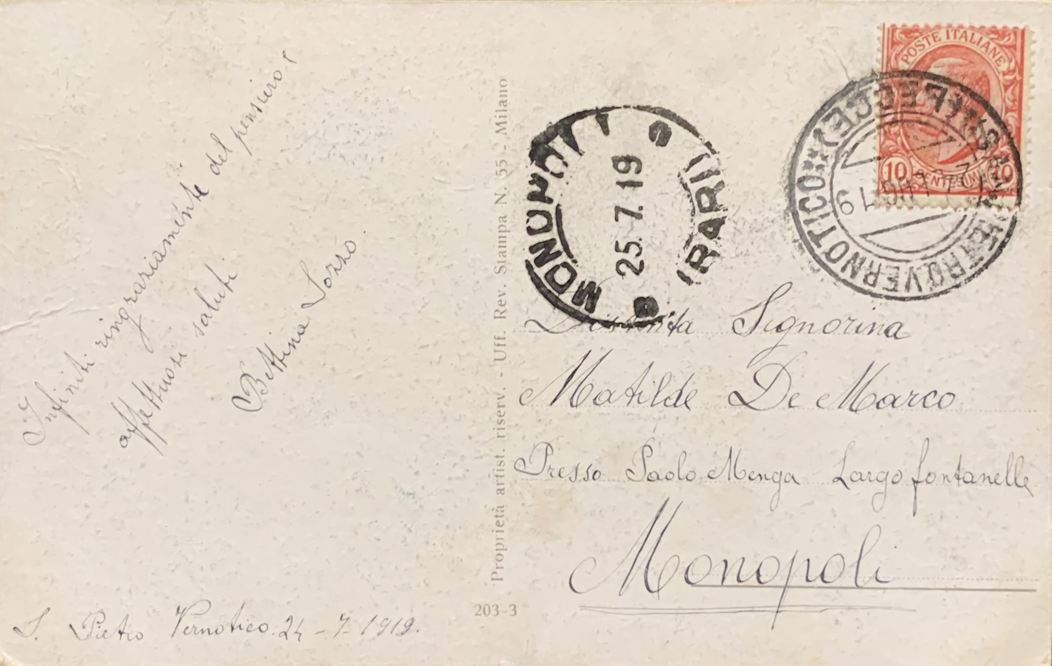 Cartolina d'epoca - Donnina in rosso 1919 (Tito Corbella) - immagine 2