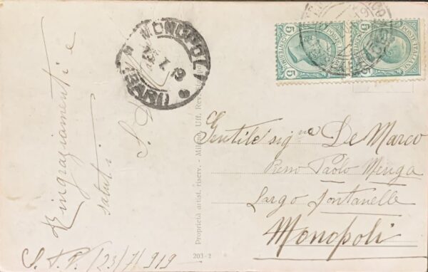 Cartolina d'epoca - Donnina in nero e arancione 1919 (Tito Corbella)