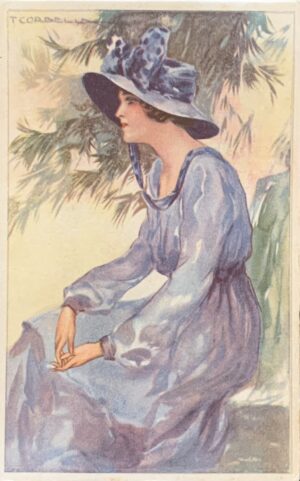 Cartolina d'epoca - Donnina in blu 1918 (Tito Corbella)