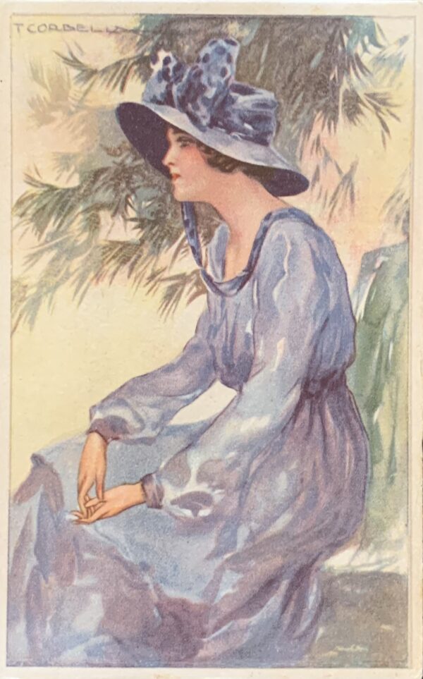 Cartolina d'epoca - Donnina in blu 1918 (Tito Corbella)