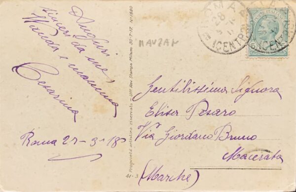 Cartolina d'epoca - Donnina che beve bibita 1918 (Achille Luciano Mauzan)