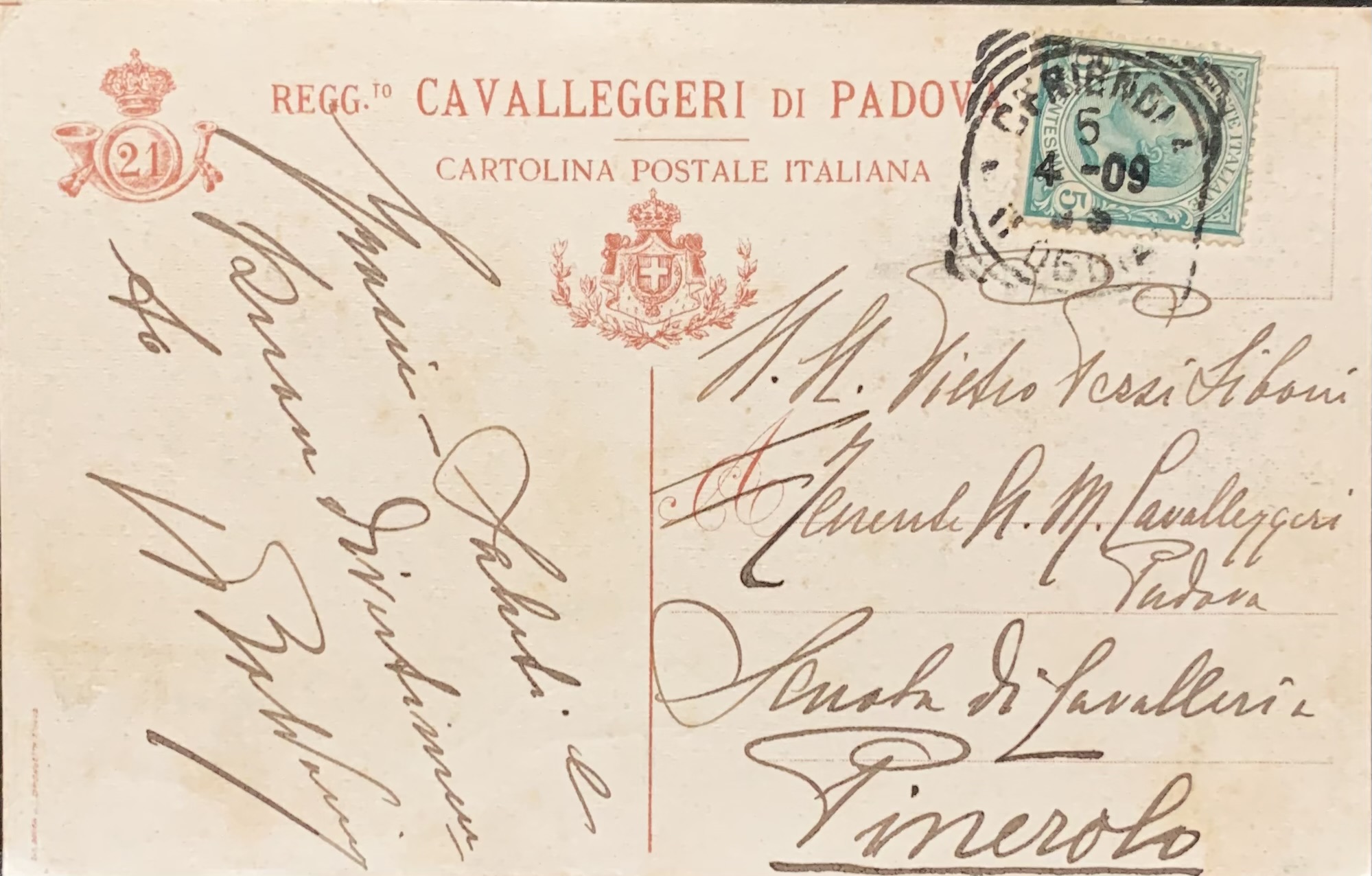Cartolina d'epoca - Reggimento Cavalleggeri di Padova 1909 - immagine 2