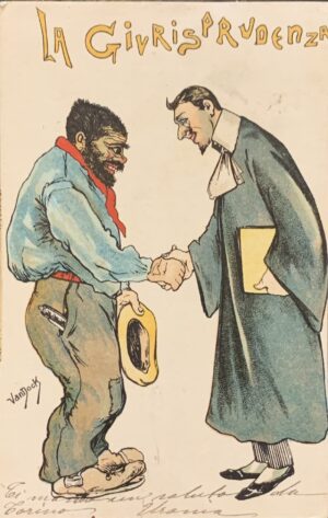 Cartolina d'epoca - Umoristica. La Giurisprudenza 1896 (Enzo Van Dock)