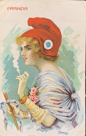 Cartolina d'epoca - Prima Guerra Mondiale. Figura femminile Francia 1917 (E. Brunazzi)