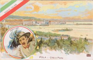 Cartolina d'epoca - Esercito Italiano (Bersagliere). Pola - Città e Porto 1918