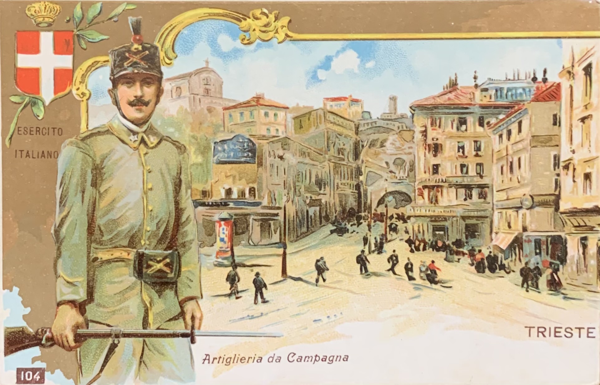 Cartolina d'epoca - Esercito Italiano (Artiglieria da Campagna). Trieste 1918 - immagine 1
