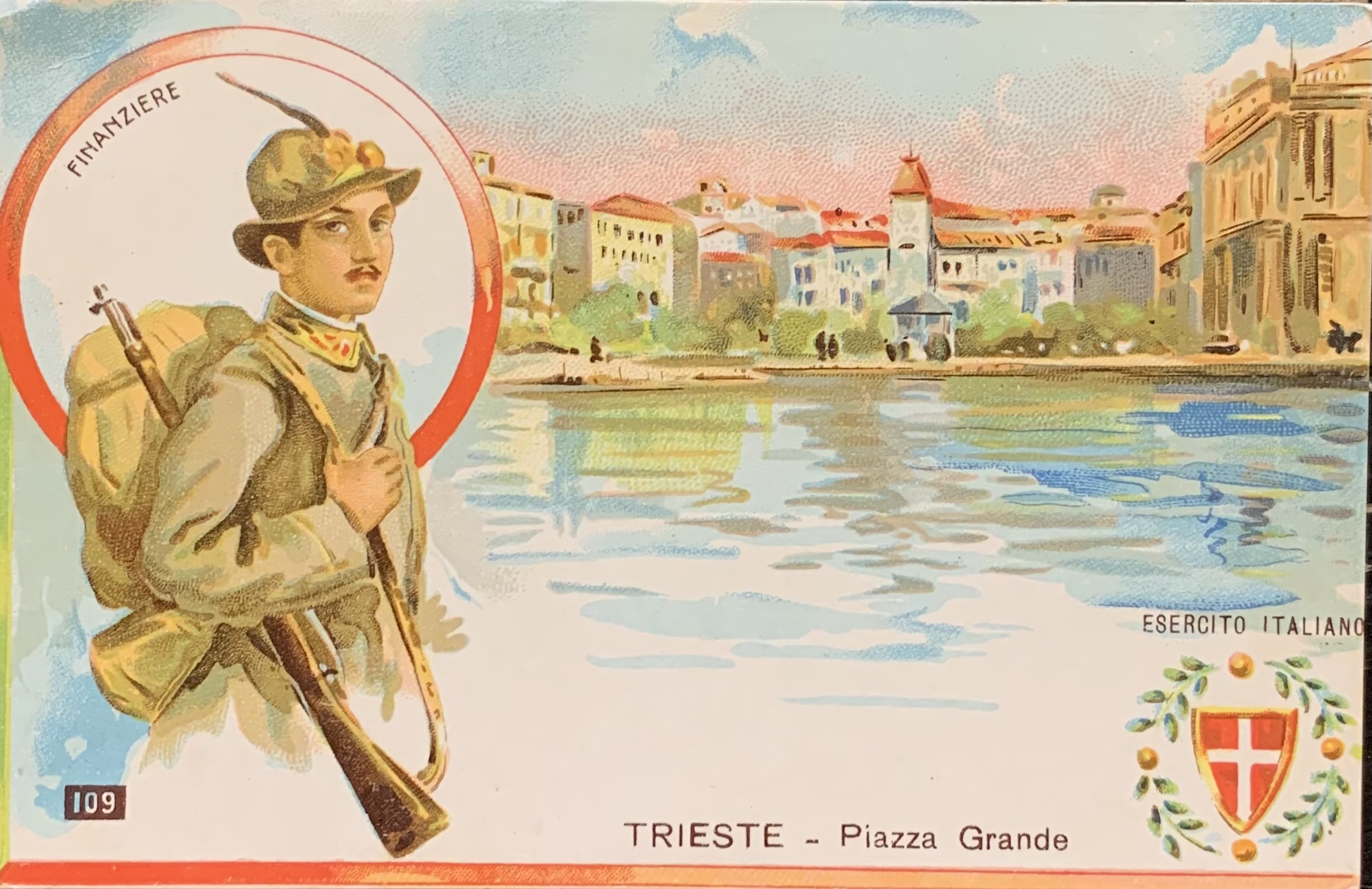 Cartolina d'epoca - Esercito Italiano (Finanziere). Trieste - Piazza Grande 1918 - immagine 1