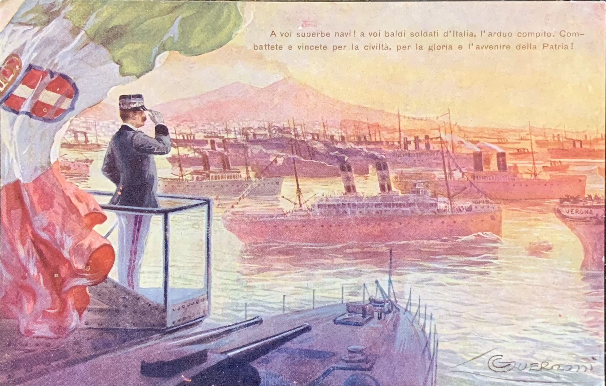 Cartolina d'epoca - Prima Guerra Mondiale. A voi superbe navi! 1916 (Giovanni Guerzoni) - immagine 1
