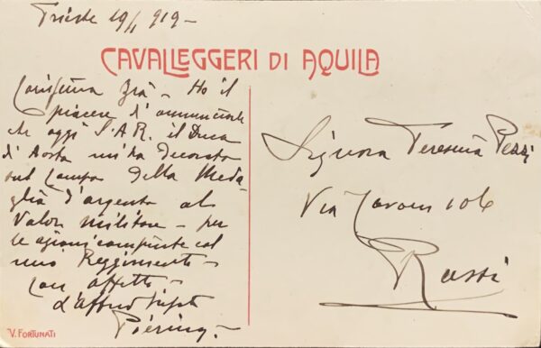 Cartolina d'epoca - Prima Guerra Mondiale. Cavalleggeri di Aquila 1918