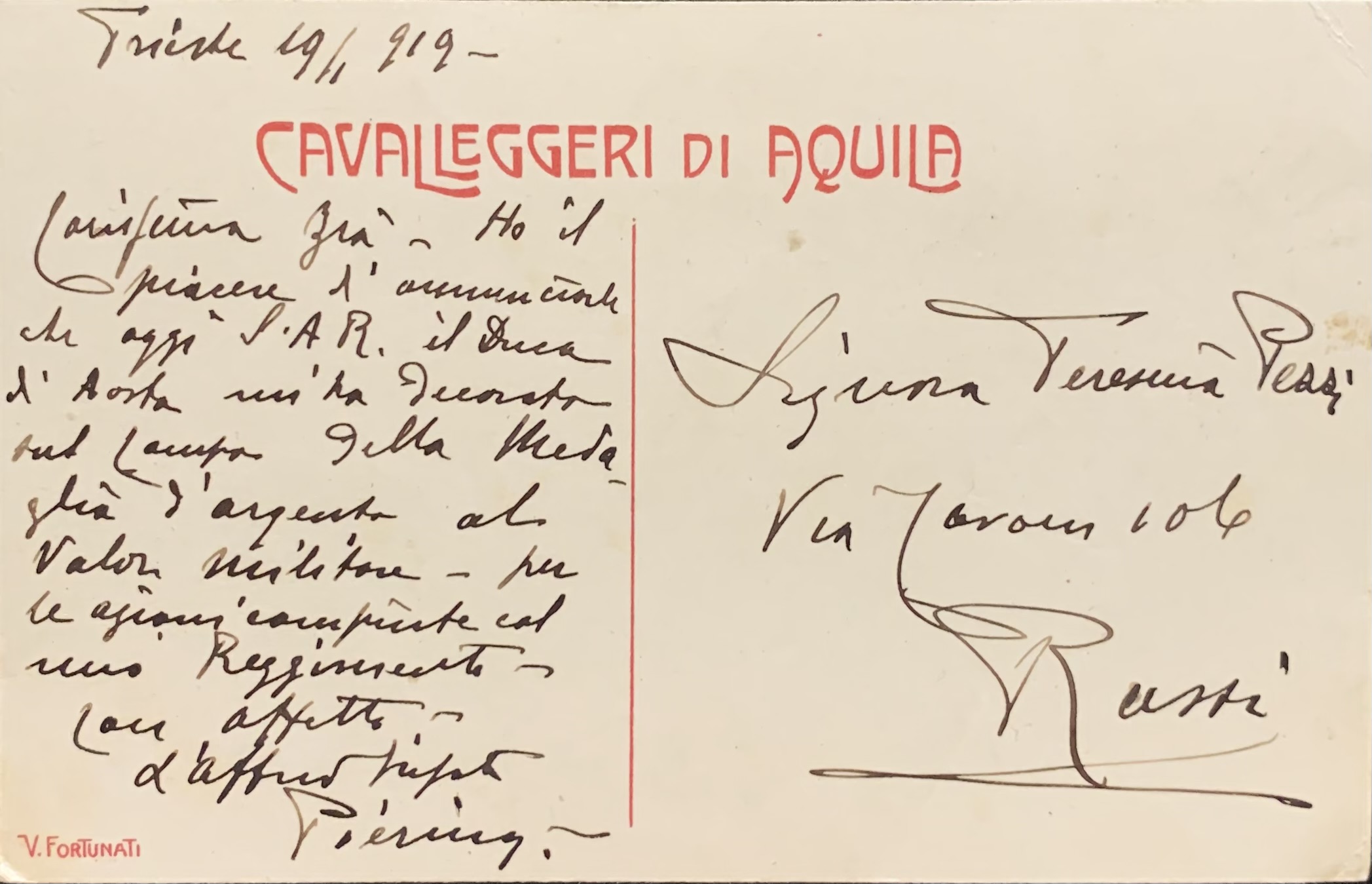 Cartolina d'epoca - Prima Guerra Mondiale. Cavalleggeri di Aquila 1918 - immagine 2